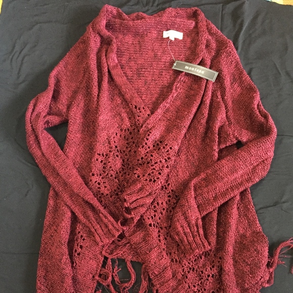 NWT Red Monteau Waterfall Crochet Cardigan Sz S - Picture 6 of 11